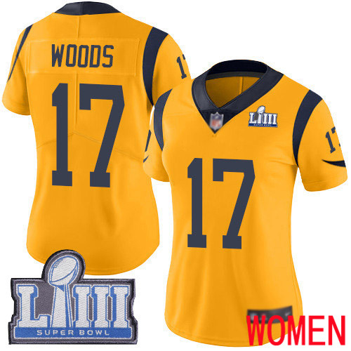 Los Angeles Rams Limited Gold Women Robert Woods Jersey NFL Football #17 Super Bowl LIII Bound Rush Vapor Untouchable->youth nfl jersey->Youth Jersey